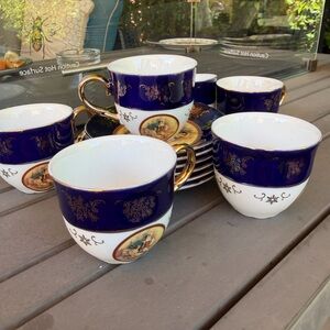 12 PCs Vintage Czech Republic MZ Cobalt Blue Porcelain Coffee Cups and saucers